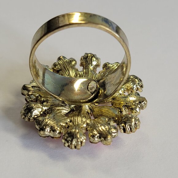 Coral and White Flower Ring,Crystal Floral Ring, Adjustable Flower Ring - Picture 13 of 14